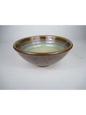 Handmade Glazed Stoneware Lichen Bowl Studio Pottery Aritsan Signed Rustic